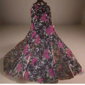 VTG Dansco Black and Pink Floral Lace Dress Body Suit, Whimsigoth Fairy Large